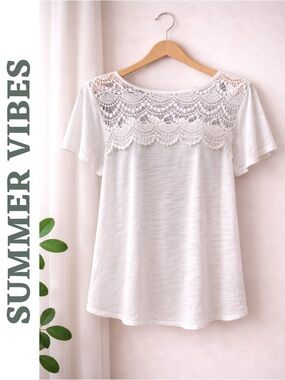White Lace Crochet Boho Top Flowy Summer Blouse Extra Large XL
